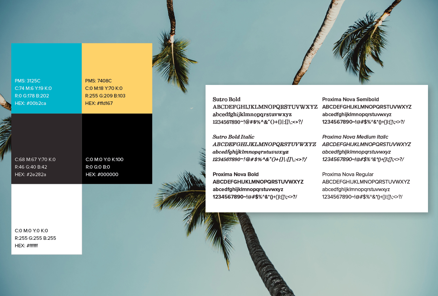 vacatastic type study and color study with blue sky background and palm trees
